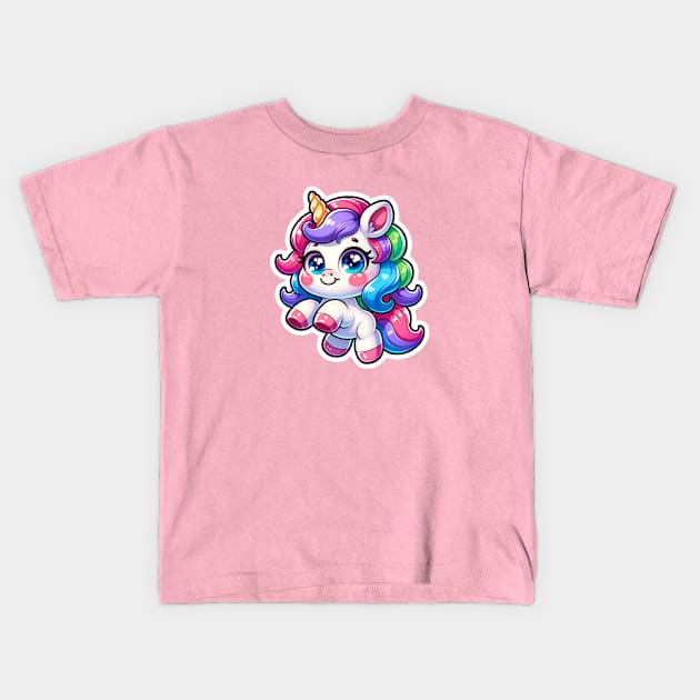 Kawaii Unicorn Kids T-Shirt by TranquilAsana